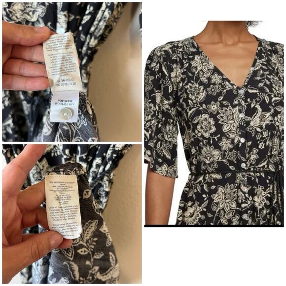 Faherty Tiered Mini Dress Sz S Boho Botanical Floral Tie Waist Button Front - Picture 10 of 11